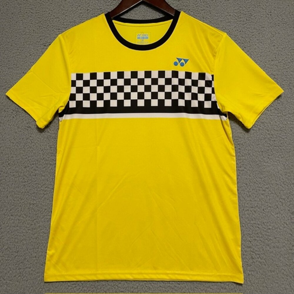 Yonex TRU-AIR Badminton Shirt Size M Rubberized Logo Yellow Checkered Accent HTF